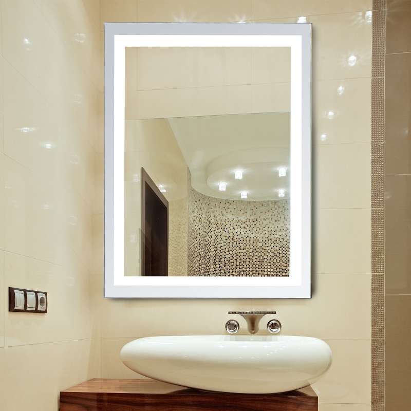 HOMCOM Vertical 36” LED Illuminated Bathroom Wall Mirror With Defogger - Outline LEDs