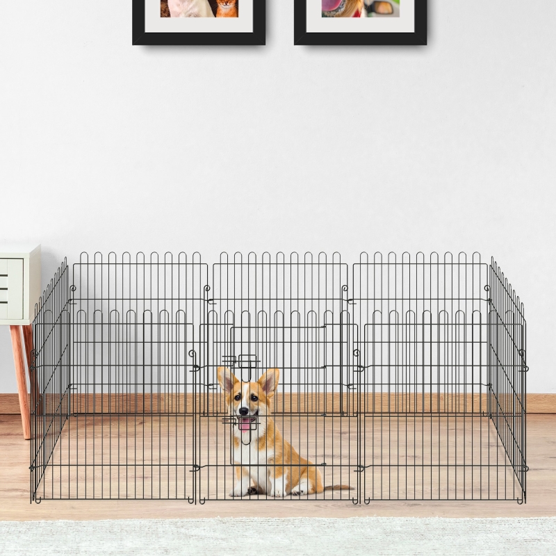 PawHut 30-inch 8-Panel Pet Playpen Metal Indoor Outdoor Exercise Dog Pen Cage Crate