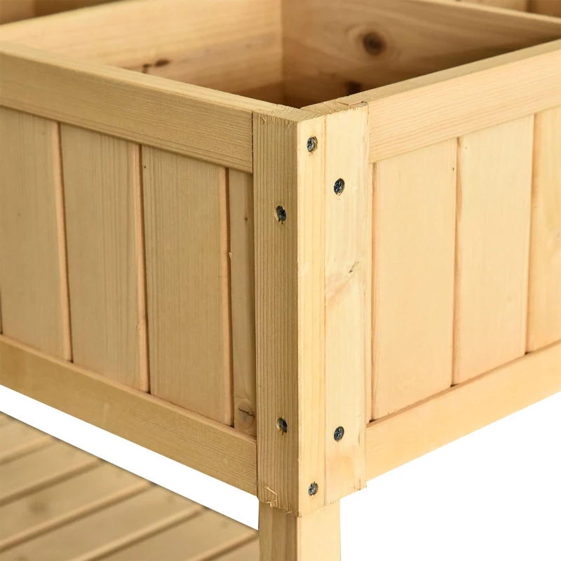 Outsunny 43.25" x 18" x 30" Raised Garden Bed, Wooden Plant Stand with 8 Grid Box, Storage Shelf for Outdoor, Natural Wood Colour
