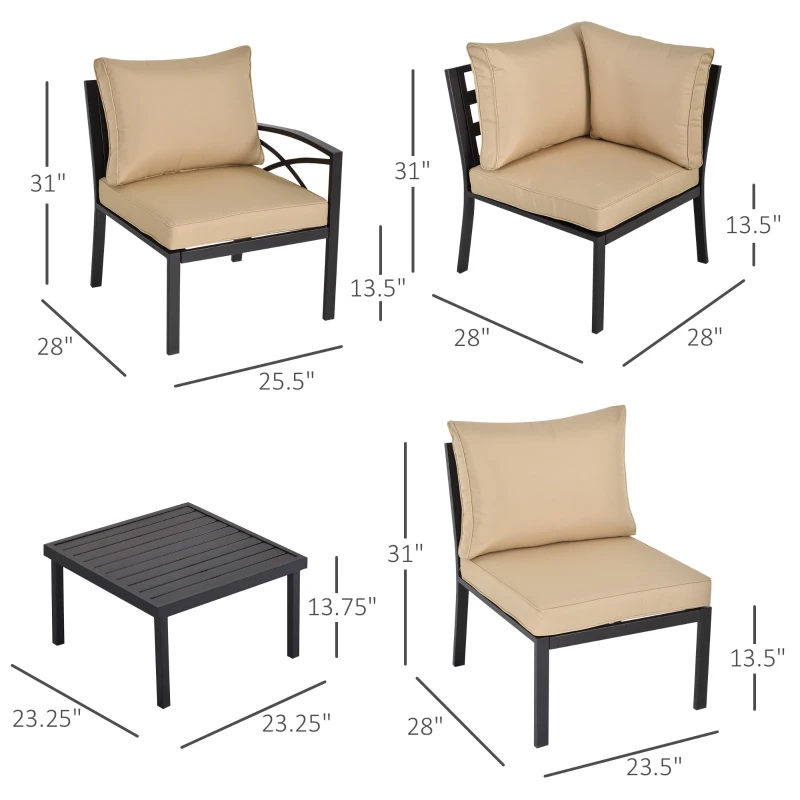 Outsunny 6-Piece Patio Furniture Set L-Shape Corner Sectional Sofa Set with Coffee Table Cushions Beige