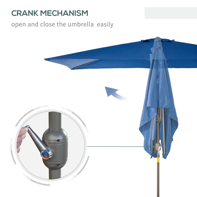 Outsunny 6.5x10ft Patio Umbrella Rectangle Aluminum Tilt Garden Market Parasol Outdoor Sunshade Canopy with Crank (Dark blue)