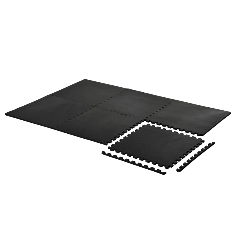 HOMCOM Soft Interlocking Floor Mats 72 Square Feet Waterproof Exercise Workout Mat Kid Play Mat Gymnastics and Home Gym Protective Flooring, 18pcs Black