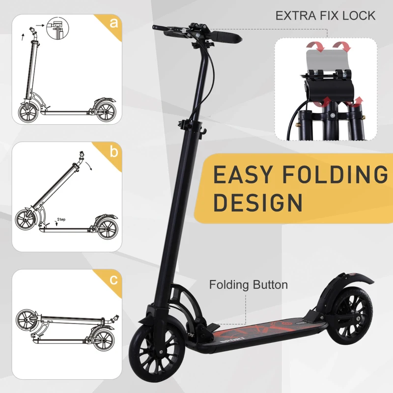 Soozier Kick Scooter Folding Adjustable Ride On Toy w/ Dual Braking System, Rear Shock Absorption and 8" Big Wheels For 14+ Teens Adult, Black