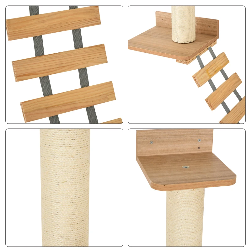 PawHut Wall Mounted Cat Tree with Scratching Post Condo Bridge Cat Climbing Shelves Furniture, Brown