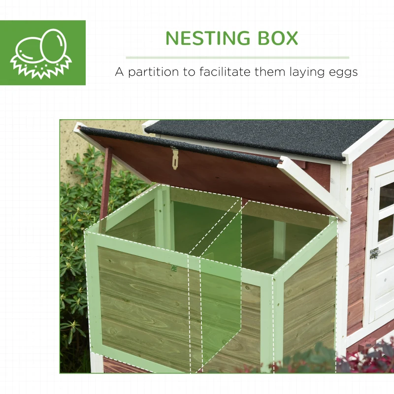 PawHut 79'' Chicken Coop Wooden Hen House Rabbit Hutch Poultry Cage Pen Outdoor Backyard with Nesting and Running Box, Ladder, Removable Tray, Multiple Doors (Red & White)