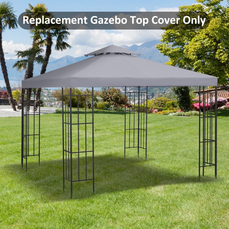 Outsunny 9.8' x 9.8' Square 2-Tier Gazebo Canopy Replacement Top Cover Outdoor Garden Sun Shade, Light Grey