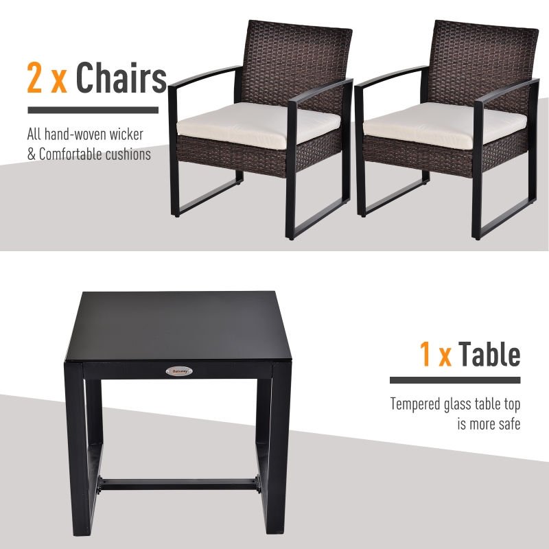Outsunny 3pc Patio Rattan Wicker Coffee Table Set Outdoor Garden Chair With Cushion Mixed Brown 3pcs W Black Aosom Ca Patio Rattan Wicker Coffee Table Set, 4 Piece Rattan Garden Furniture Set The Range Philippines