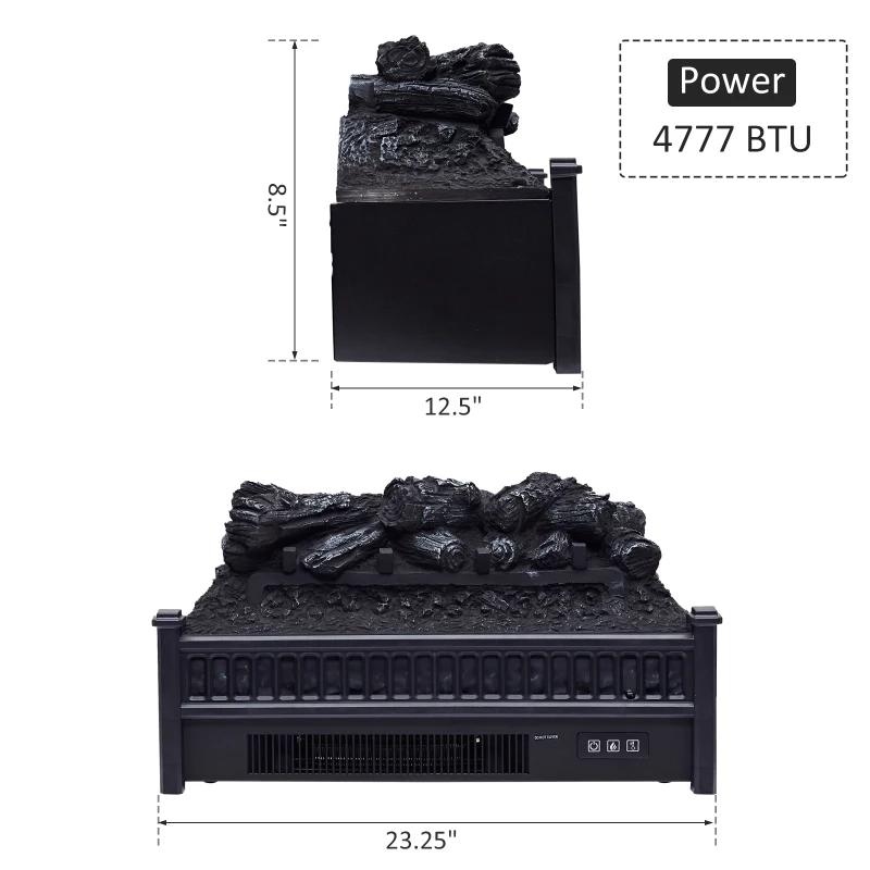 HOMCOM Electric Fireplace Insert with Realistic Log Flame Effects, Electric Log Fireplace with Glowing Ember Bed and Remote Control, 4777 BTU, Black
