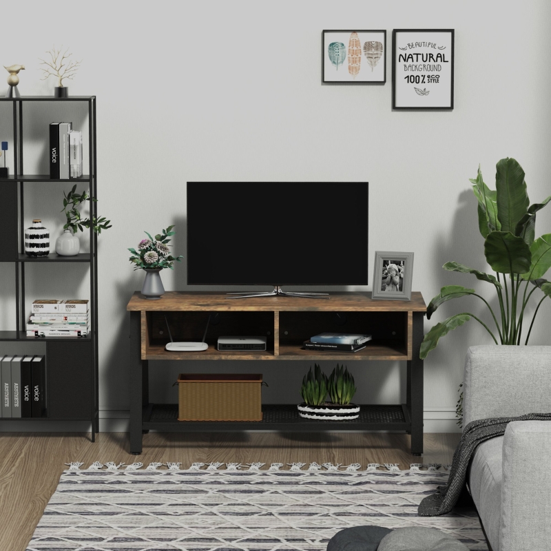 HOMCOM Mid-Century Modern Media Center TV Stand with 2 Cable Management Shelf 32" TV