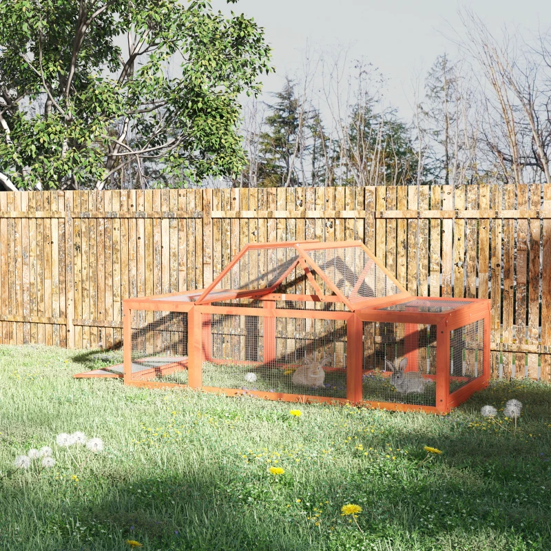 PawHut Large Wooden Rabbit Hutch Small Animal Habitat Enclosure Outdoor Run and Lockable Doors - Natural