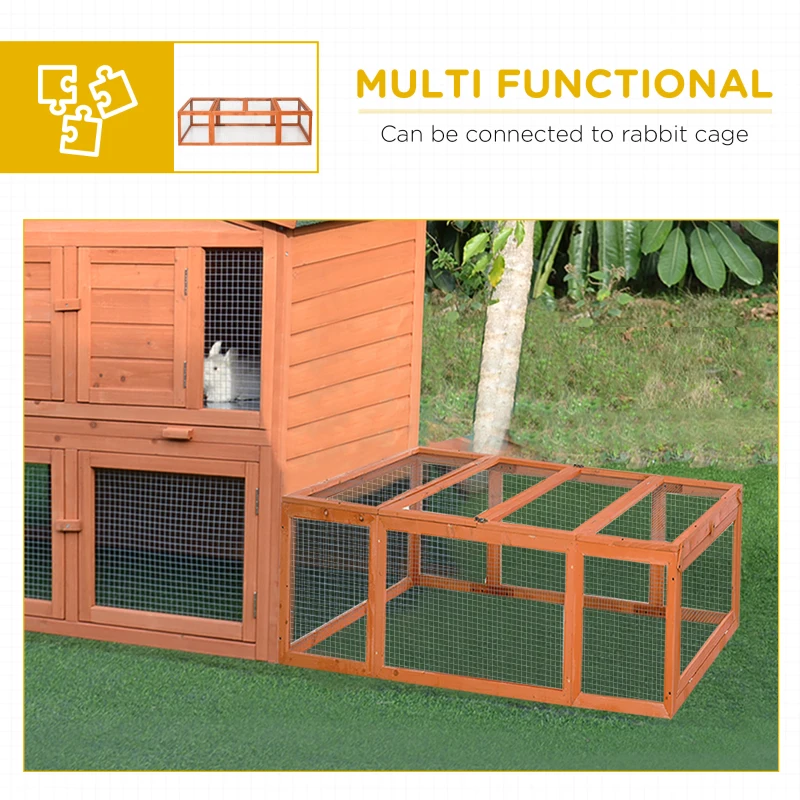 PawHut Large Wooden Rabbit Hutch Small Animal Habitat Enclosure Outdoor Run and Lockable Doors - Natural
