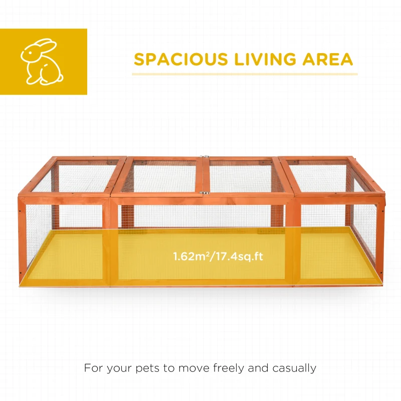 PawHut Large Wooden Rabbit Hutch Small Animal Habitat Enclosure Outdoor Run and Lockable Doors - Natural