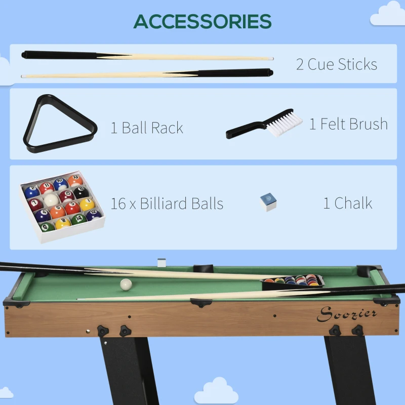 Soozier 38'' Mini Pool Table Set Tabletop Billiards Game, Fun for Whole Family Game Room Man Cave, with Easy Folding for Storage, with Balls, Cues, Chalk, Brush