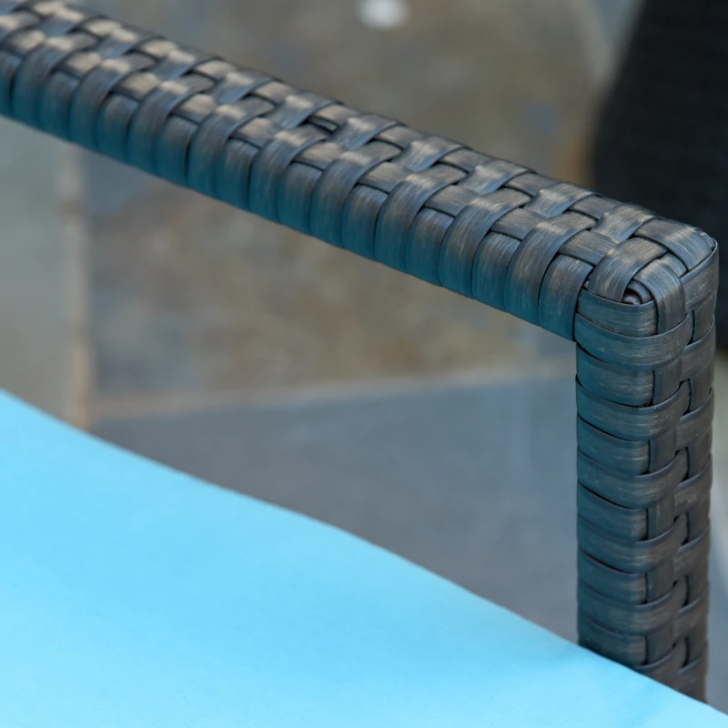 Outsunny Wicker Chaise Lounger PE Rattan Outdoor Lounge Chair Garden Chair Recliner with 5-Level Adjustable Backrest and 2 Wheels, Sky Blue