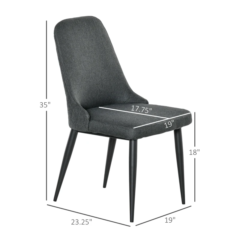 HOMCOM Modern Dining Chair Set of 2, Fabric Upholstered Side Chairs for Kitchen Living Room with Metal Legs, Charcoal Grey