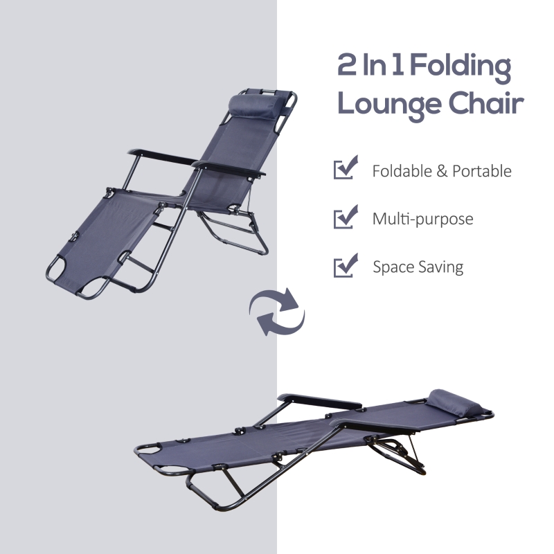Outsunny Folding Lounge Chair Chaise Outdoor Garden Patio Portable Adjustable Recliner Sun Lounger Seat With Pillow Grey Aosom Canada Outsunny Folding Lounge Chair Chaise, Chaise Lounge Outdoor Foldable
