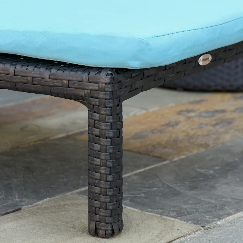 Outsunny Wicker Chaise Lounger PE Rattan Outdoor Lounge Chair Garden Chair Recliner with 5-Level Adjustable Backrest and 2 Wheels, Sky Blue