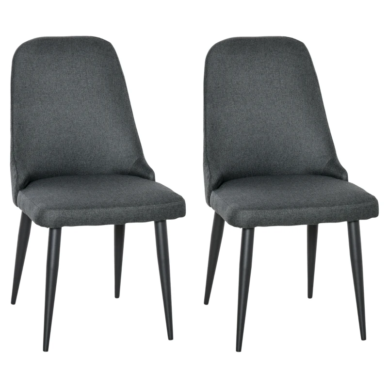 HOMCOM Modern Dining Chair Set of 2, Fabric Upholstered Side Chairs for Kitchen Living Room with Metal Legs, Charcoal Grey