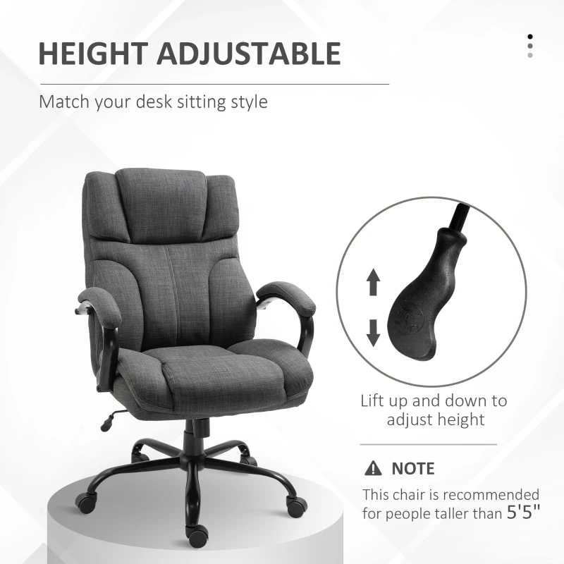 Vinsetto 500lbs Big and Tall Office Chair with Wide Seat, Ergonomic Executive Computer Chair with Adjustable Height, Swivel Wheels and Linen Finish, Dark Gray