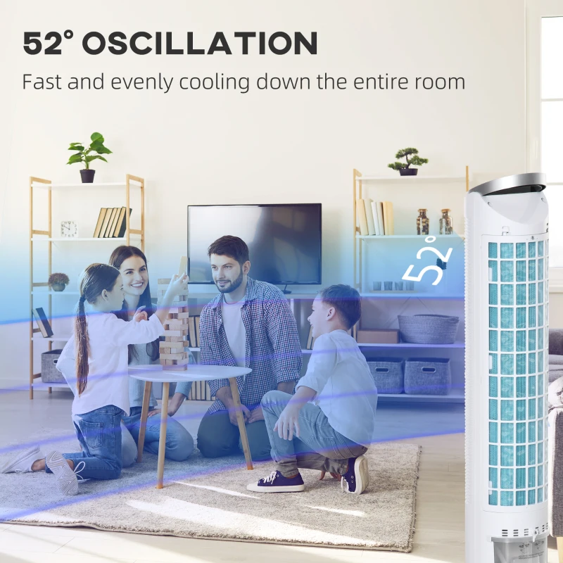 HOMCOM 40" Portable Oscillating Air Cooler Fan for Home Office, 3-In-1 Standing Ice Floor Fan with Humidifier, 3 Modes, 3 Speeds, 8H Timer, Remote, LED Display, White