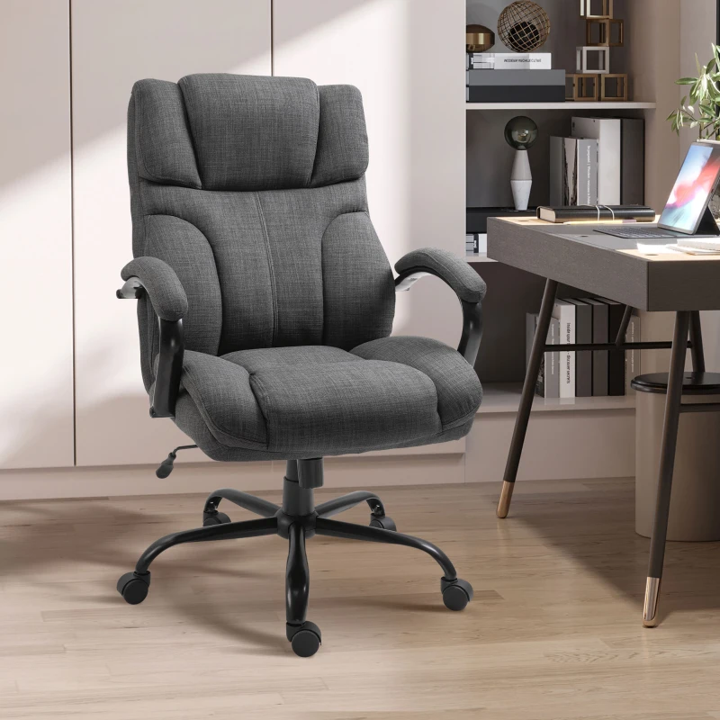 Vinsetto 500lbs Big and Tall Office Chair with Wide Seat, Ergonomic Executive Computer Chair with Adjustable Height, Swivel Wheels and Linen Finish, Dark Gray