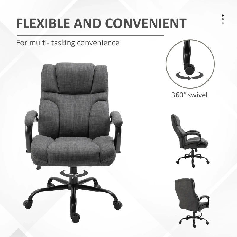 Vinsetto 500lbs Big and Tall Office Chair with Wide Seat, Ergonomic Executive Computer Chair with Adjustable Height, Swivel Wheels and Linen Finish, Dark Gray