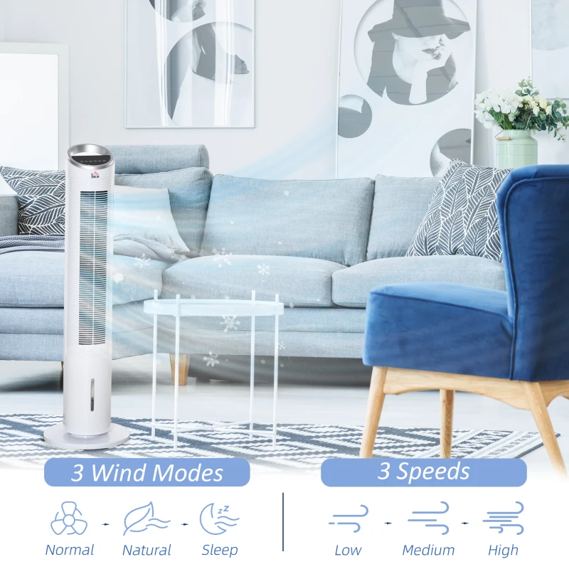 HOMCOM 40" Portable Oscillating Air Cooler Fan for Home Office, 3-In-1 Standing Ice Floor Fan with Humidifier, 3 Modes, 3 Speeds, 8H Timer, Remote, LED Display, White