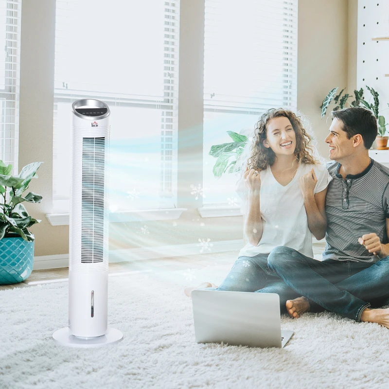 HOMCOM 40" Portable Oscillating Air Cooler Fan for Home Office, 3-In-1 Standing Ice Floor Fan with Humidifier, 3 Modes, 3 Speeds, 8H Timer, Remote, LED Display, White