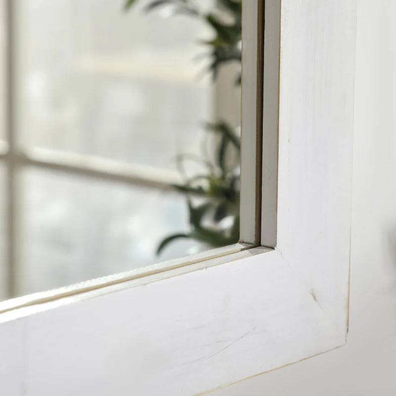 HOMCOM 40" x 24" Farmhouse Decorative Wall Mirror, Windowpane Mirror for Wall in Living Room, Bedroom, Rustic White