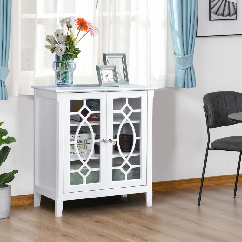 HOMCOM Sideboard Display Cabinet with Double Framed Glass Doors, 2 Adjustable Shelves, and Elevated Base, White