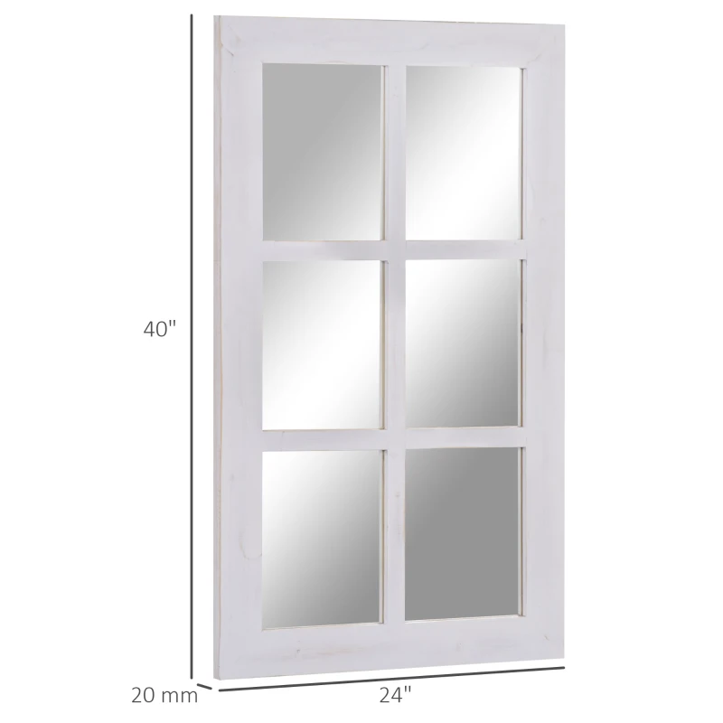 HOMCOM 40" x 24" Farmhouse Decorative Wall Mirror, Windowpane Mirror for Wall in Living Room, Bedroom, Rustic White