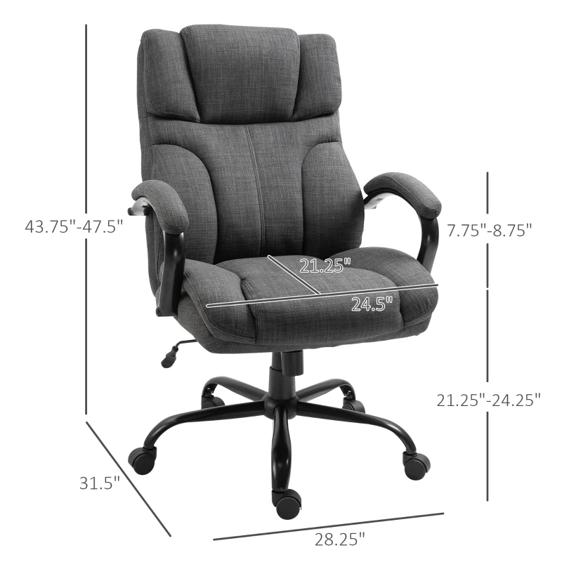 Vinsetto 500lbs Big and Tall Office Chair with Wide Seat, Ergonomic Executive Computer Chair with Adjustable Height, Swivel Wheels and Linen Finish, Dark Gray