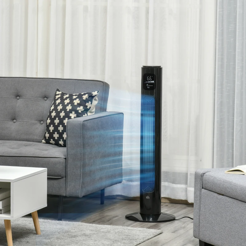 HOMCOM 38" Bedroom Tower Fan with Aroma Diffuser, 70掳 Oscillating, 3 Speeds, 12H Timer, Remote Control, Black