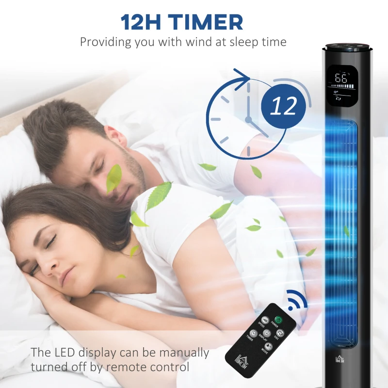 HOMCOM 38" Bedroom Tower Fan with Aroma Diffuser, 70掳 Oscillating, 3 Speeds, 12H Timer, Remote Control, Black