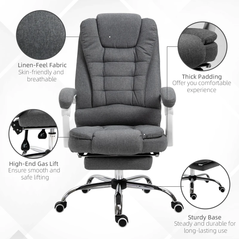Vinsetto Home Office Chair Computer Chair with Retractable Footrest Adjustable Height Reclining Function Dark Gray