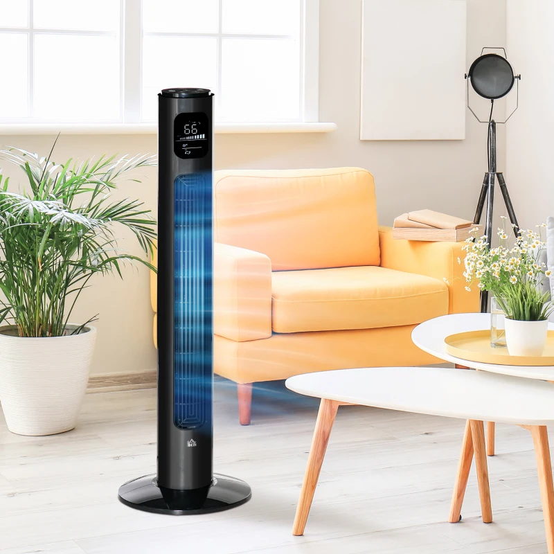 HOMCOM 38" Bedroom Tower Fan with Aroma Diffuser, 70掳 Oscillating, 3 Speeds, 12H Timer, Remote Control, Black