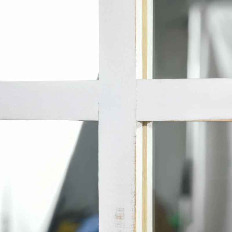 HOMCOM 40" x 24" Farmhouse Decorative Wall Mirror, Windowpane Mirror for Wall in Living Room, Bedroom, Rustic White