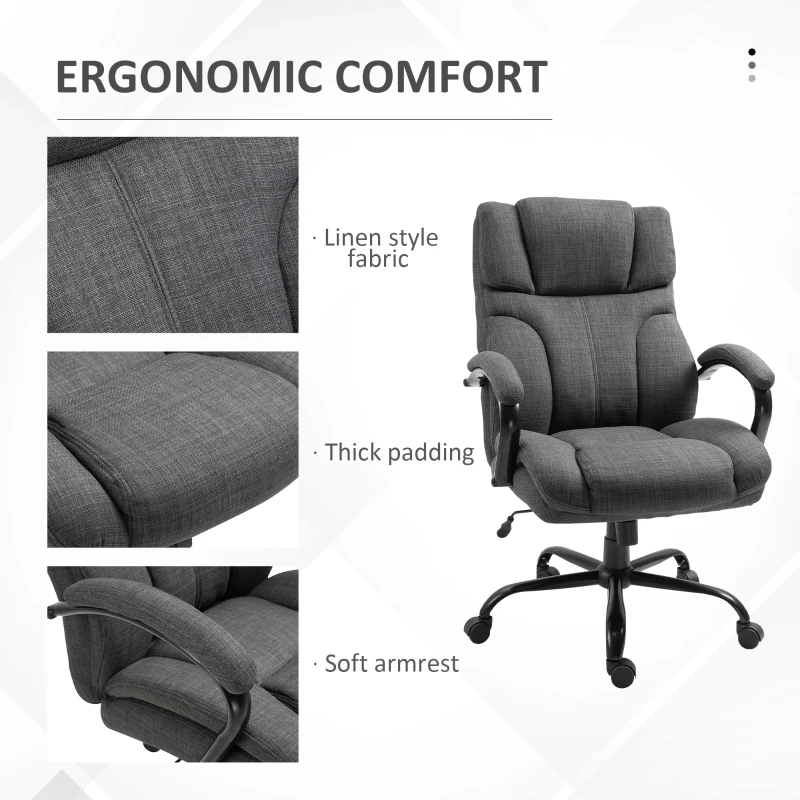 Vinsetto 500lbs Big and Tall Office Chair with Wide Seat, Ergonomic Executive Computer Chair with Adjustable Height, Swivel Wheels and Linen Finish, Dark Gray