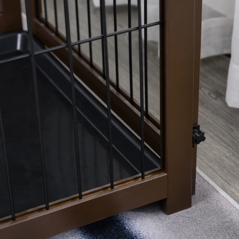 PawHut 4 in 1 Furniture Style Dog Crate End Table, Pet Gate, Dog Fence with Removable Top, Brown