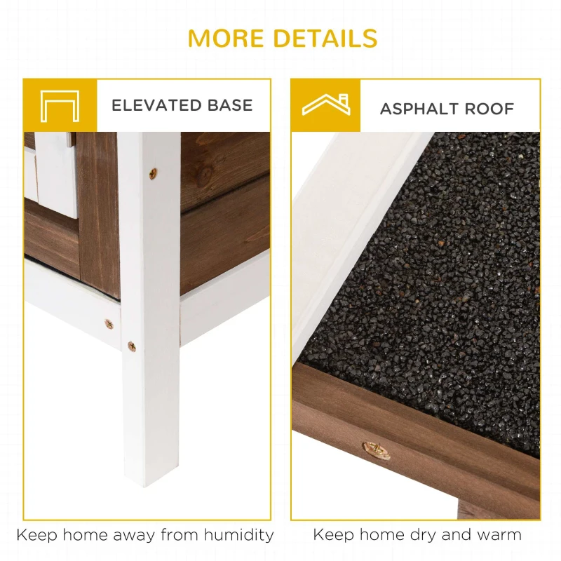 PawHut Wooden Rabbit Hutch w/ Dividers Asphalt Roof for Small Animals & Outdoors, Brown