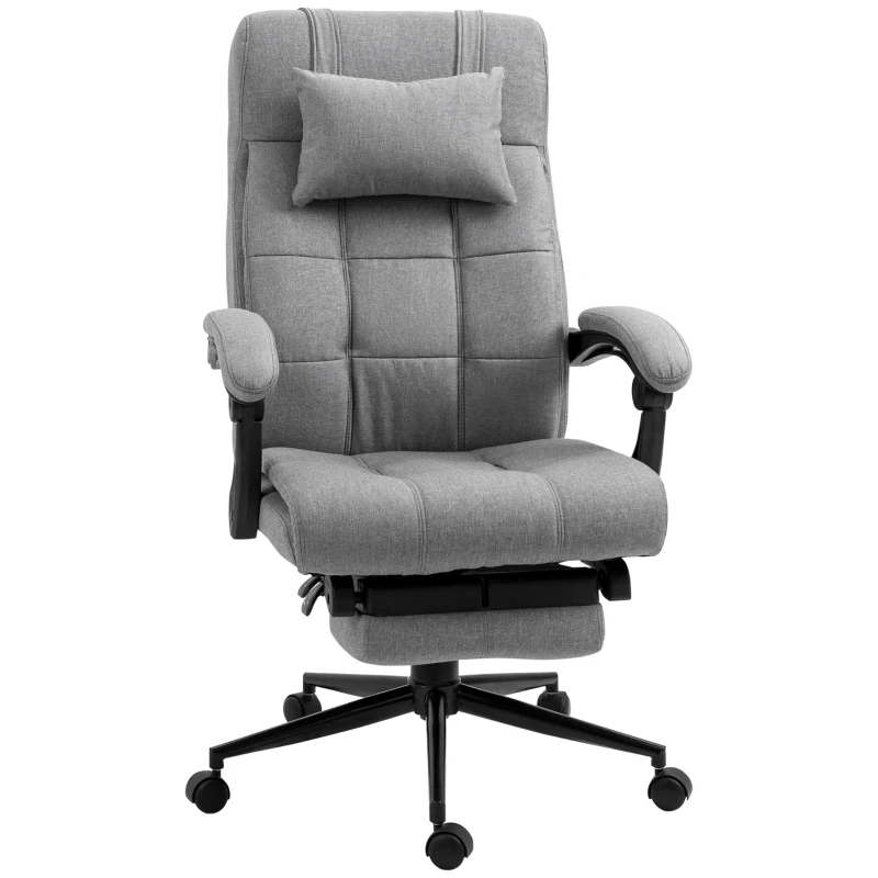 Vinsetto Executive Linen-Feel Fabric Office Chair High Back Swivel Task Chair with Adjustable Height Upholstered Retractable Footrest, Headrest and Padded Armrest, Light Grey