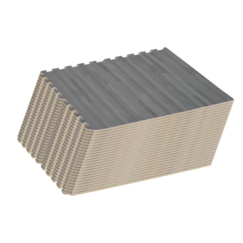 HOMCOM Soft EVA Foam Interlocking Floor Mats 96 Square Feet Exercise Workout Mat Kid Play Mat 24pcs (Grey)