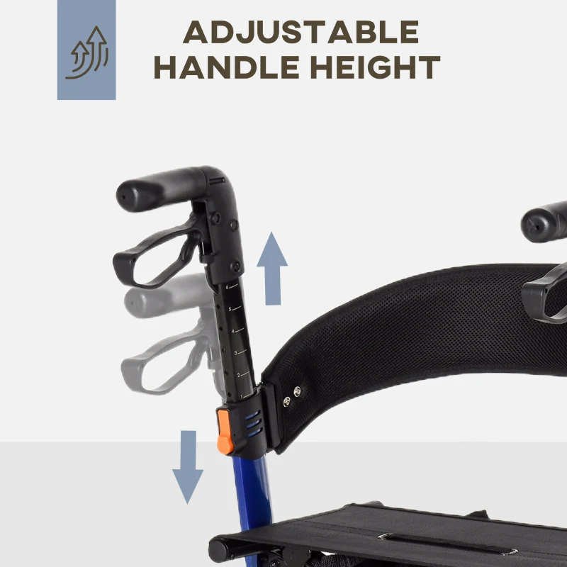 HOMCOM Rollator Walker for Seniors and Adults with 8'' Wheels, Seat, Aluminium Lightweight Folding Rolling Walker with Adjustable Handle, Storage Bag, Dual Brake, Blue