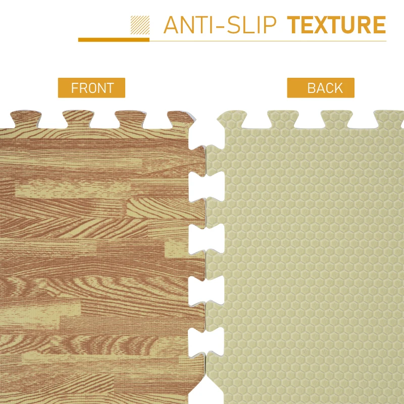 HOMCOM Soft EVA Foam Interlocking Floor Mats 96 Square Feet Exercise Workout Mat Kid Play Mat 24pcs(Light Grain Wood)