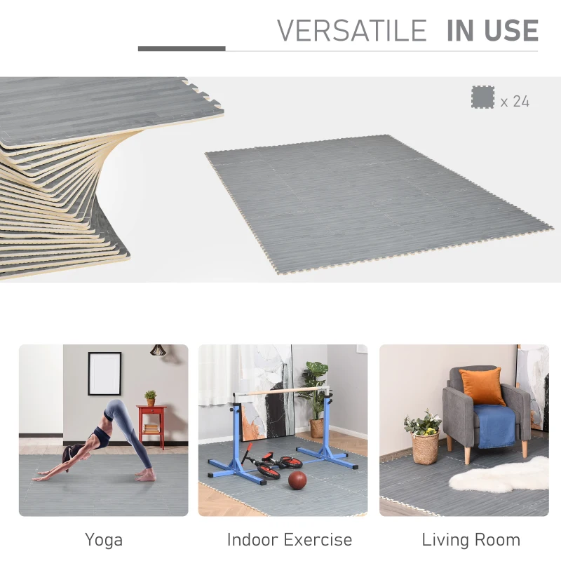 HOMCOM Soft EVA Foam Interlocking Floor Mats 96 Square Feet Exercise Workout Mat Kid Play Mat 24pcs (Grey)