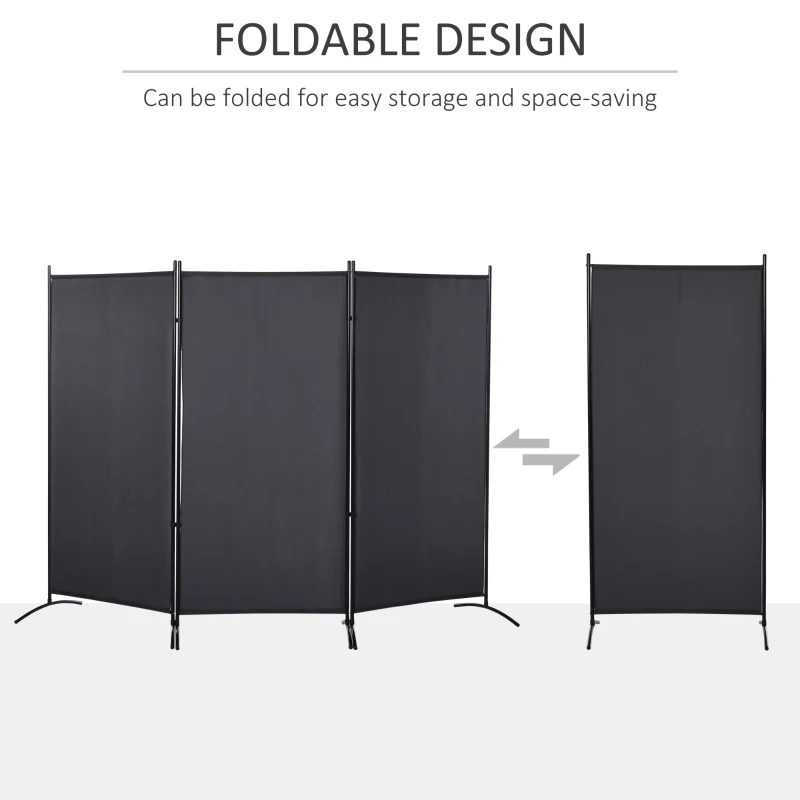 HOMCOM 6' 3 Panel Room Divider, Double Hinged Folding Wall Divider, Indoor Privacy Screen for Home Office,  Charcoal Grey