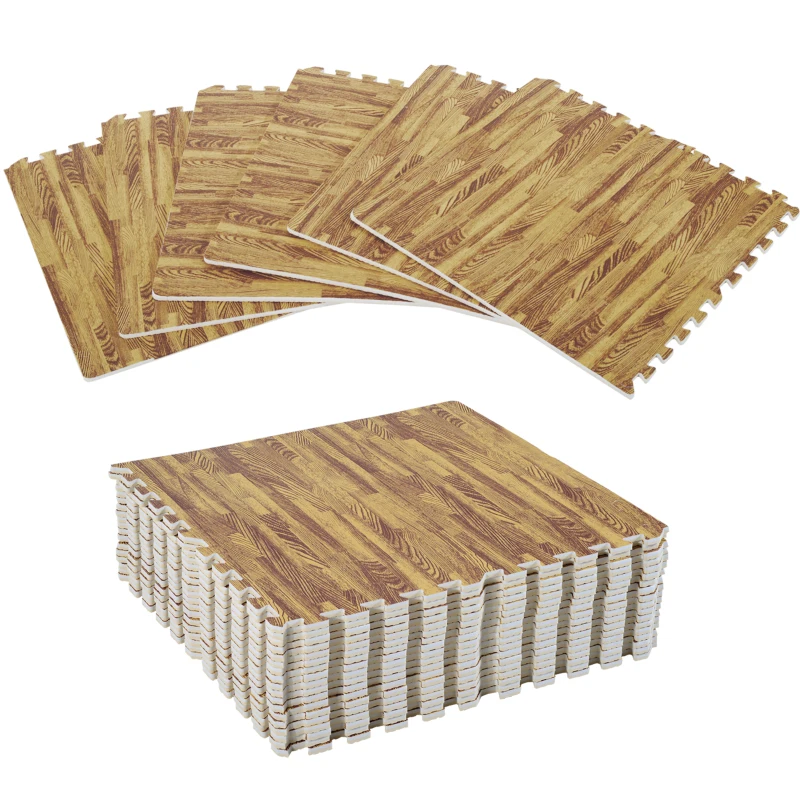 HOMCOM Soft Wood Grain EVA Foam Interlocking Floor Mats 72 Square Feet Exercise Workout Mat Kid Play Mat 18pcs (Light Wood Grain)