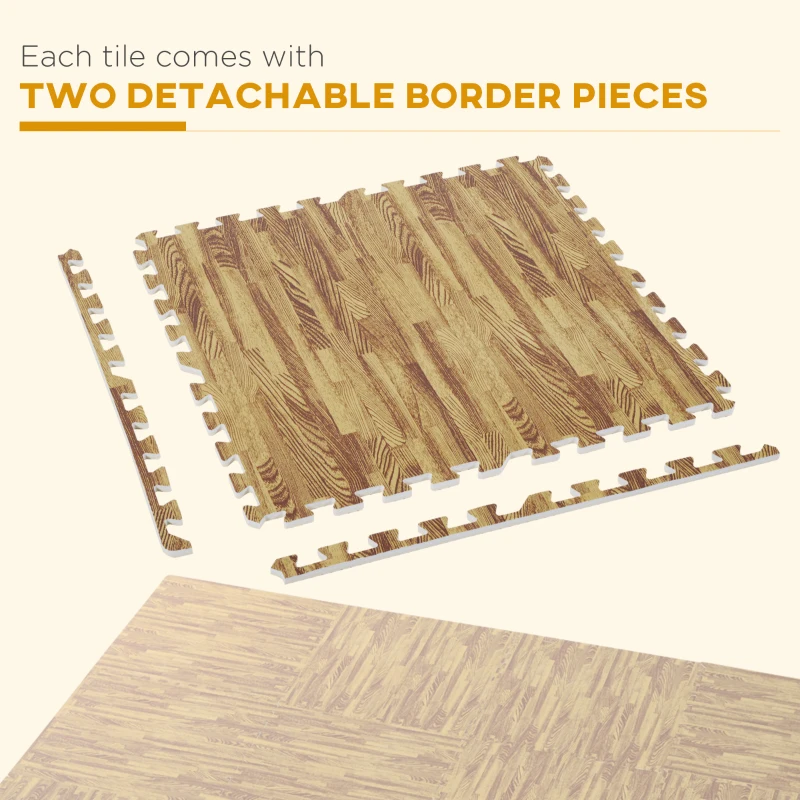 HOMCOM Soft Wood Grain EVA Foam Interlocking Floor Mats 72 Square Feet Exercise Workout Mat Kid Play Mat 18pcs (Light Wood Grain)