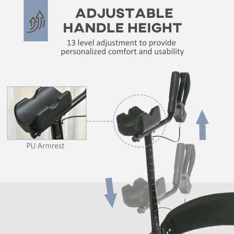 HOMCOM Aluminum Upright Walker with 10'' Wheels, Seat and Backrest, Folding Rollator Walker with Storage Bag, Blue