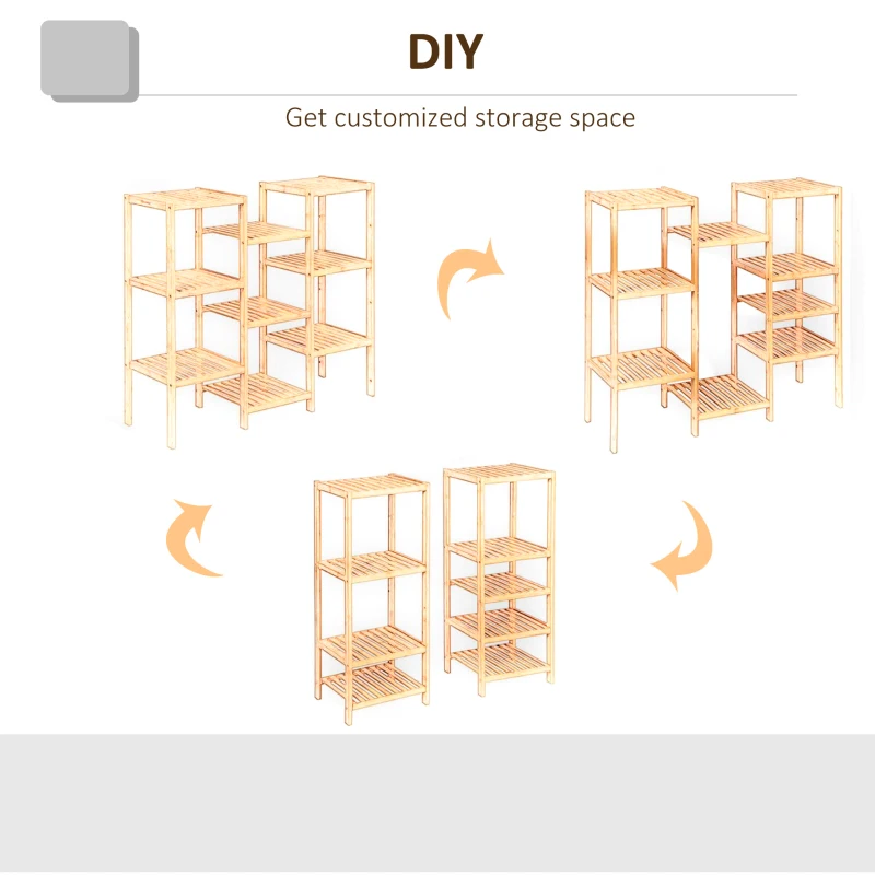 HOMCOM 9-Tier Bamboo Storage Shelf, Plant Stand, Utility Slatted Shelving Unit for Living Room, Balcony, Hallway, Bathroom, Natural